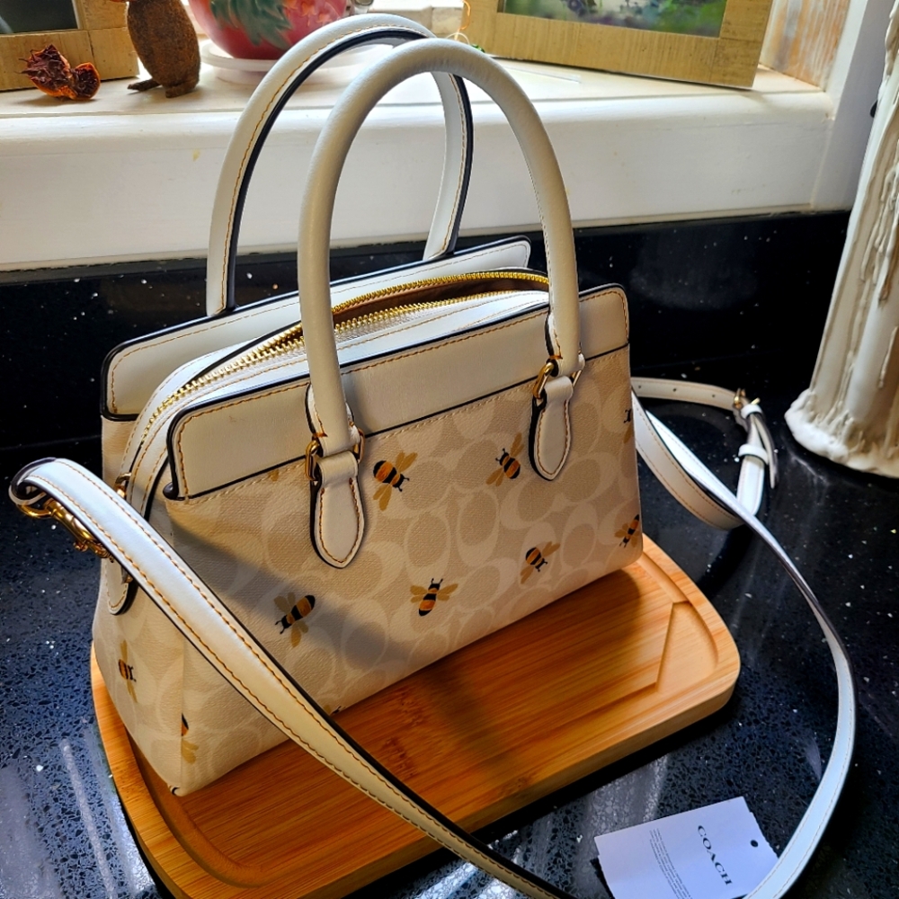 Coach White Satchel with Bee Design